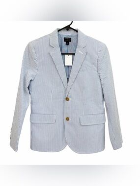 NWT Boys Crewcuts Thompson Seersucker Blazer Light Blue & White Striped 12